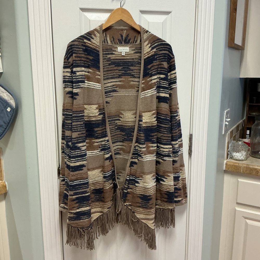 Lucky Brand SZ L Fringe cardigan Aztec southwestern